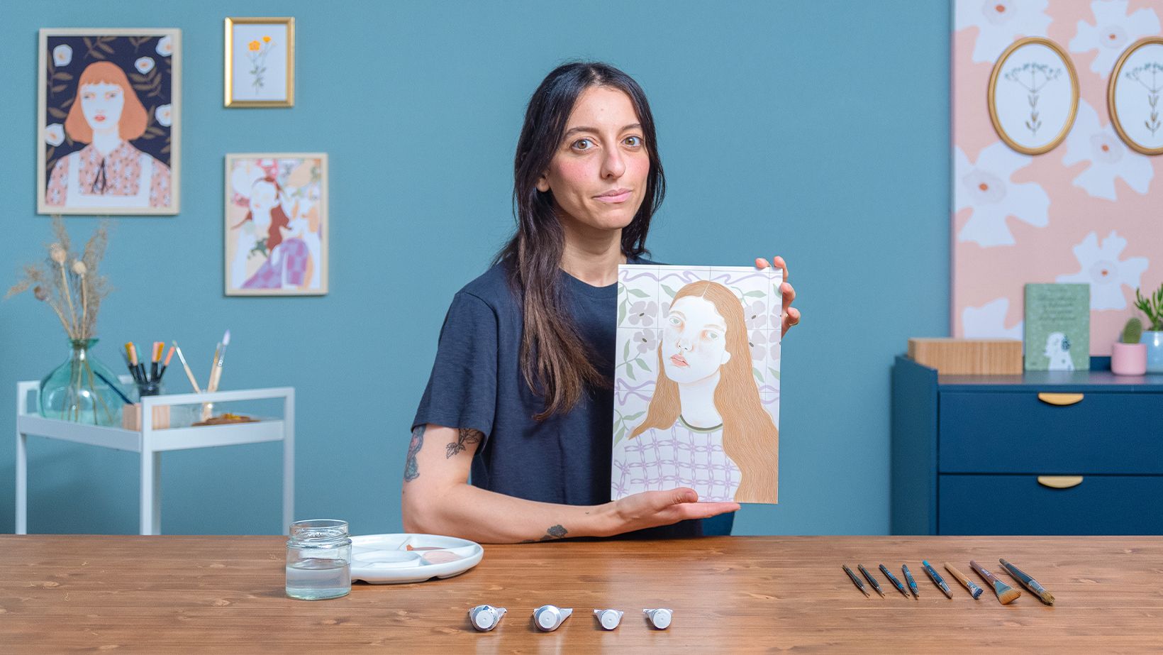 Portraits à la gouache avec des motifs et des textures