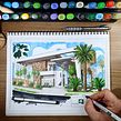 Modern House Marker Sketch . Architectural Illustration, Architecture, Design, Traditional illustration, Interior Architecture, Interior Decoration, Interior Design, L, scape Architecture, Sketchbook, and Sketching project by Marcelo Marttins - 09.20.2020