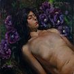 One of the things I enjoy more is to paint from the model. Sometimes I take take a pose that I like in when I paint with the model and think of a background I would like, so I kind of painted the surrounding flowers from imagination.. Oil Painting project by Remi Cárdenas - 03.23.2021