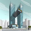 Twin Towers Digital Sketch. Architectural Illustration, Architecture, Digital Illustration, and Sketching project by Ehab Alhariri - 03.29.2021