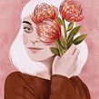 Menina com Buquê. Ilustração tradicional e Ilustração digital projeto de Débora Islas - 03.08.2021