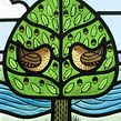 Contemporary Stained Glass Landscape with Birds & Trees. Projekt z dziedziny Dekoracja wnętrz użytkownika Flora Jamieson - 24.09.2021
