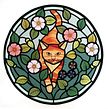 Ginger Cat and Wild Roses Circular Stained Glass Window. Un proyecto de Interiorismo de Flora Jamieson - 07.12.2021
