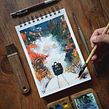 Tren en vía. Un proyecto de Pintura a la acuarela e Ilustración tradicional de Edy Rios - 30.03.2022