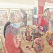 Dinner with Fish. Traditional illustration, and Character Design project by Elena G. Bansh - 07.25.2022