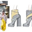 high heel hiking boots. Een project van  Ontwerp, Productontwerp, Schoenenontwerp,  Schetsen y Traditionele illustratie van BATTASSI - 10.08.2022