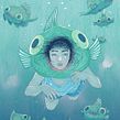 Swimming Fish-Head. Traditional illustration, and Character Design project by Elena G. Bansh - 11.24.2022