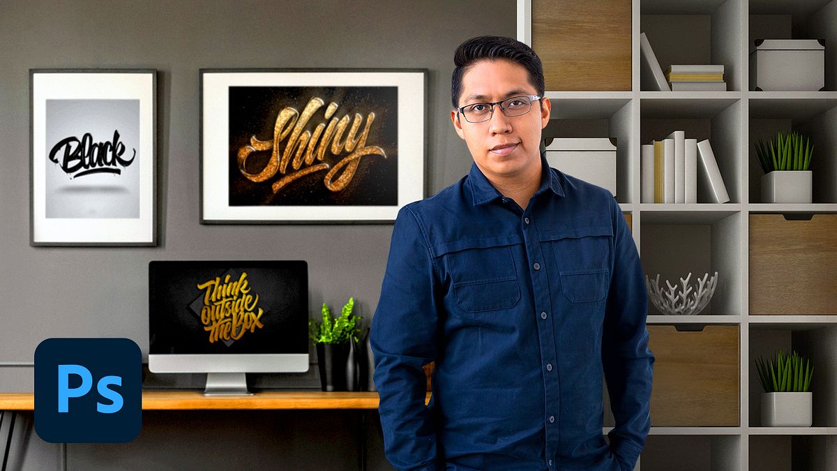 Lettering digital no Photoshop com reflexos e cores vivas