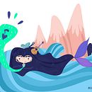 Sirena de  montañas - una de las 300 ilustraciones que formaron parte de un stop motion para la canción sirena del disco Hilario de Mariana Päraway. Projekt z dziedziny Projektowanie graficzne, Trad, c, jna ilustracja i Animacja poklatkowa użytkownika Melo Amarfil - 05.07.2016