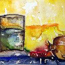"Bodegón a la hora de cenar" Acuarela sobre papel Canson de textura gruesa. 31 x 19 cm. 2.016.. Artes plásticas projeto de Juan del Pino Escabias - 24.07.2017