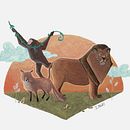 Mono, león y zorro. Ilustración digital con lápices de colores. Ilustração tradicional projeto de Miryam Pérez - 21.03.2018