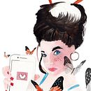 Chica y mariposas, Retrato ilustrado en acuarela. Un proyecto de Ilustración tradicional de Jordi Milan - 11.04.2018