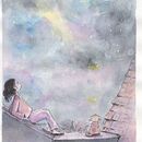 "Mirando estrellas" . con la tecnica de aquarela y tinta china. . % Annaick Vauclin tarafından hazırlanan Geleneksel illüstras, Ve on projesi - 05.20.2018