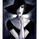 Dama con sombrero en tinta china. Ilustração tradicional projeto de Melissa Jamin Beyer - 06.12.2018
