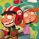 Paseando en moto. Un proyecto de Creatividad, Dibujo, Diseño de personajes, Ilustración tradicional e Ilustración digital de Fernando Sala Soler - 13.12.2018