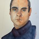 Mi Proyecto: Caricatura en acuarela Joaquin Phoenix. Un proyecto de Bellas Artes y Dibujo artístico de Pascual Sawyer - 03.06.2019