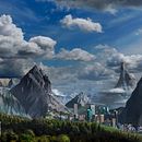 Mi Proyecto del curso: Matte Painting: creando mundos fotorrealistas - Ciudad entre montañas. Un projet de Illustration numérique de lucaskunzq - 12.06.2019