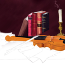 Termine la hilera de libros .. la vela y el candelabro ,avanzando de   poquito en el violín para que quede perfecto. Digital Illustration project by Juan Pablo Tarapuez - 07.03.2019