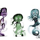 Las tres niñas fantasmales: Fábrica de personajes ilustrados. Artes plásticas, Criatividade, Desenho e Ilustração tradicional projeto de Rho Ruska - 26.12.2019