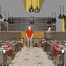 Proyecto Final: Restaurante Yaaj. Un projet de 3D, Architecture, Architecture d'intérieur, Conseil créatif, Conception d'éclairage, Design d'intérieur, Design , et Fabrication de mobilier de Luis Manuel Ferro Romero - 20.01.2020