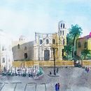 Paisajes urbanos en acuarela: Piazza Bellini en Palermo. Un proyecto de Bocetado y Pintura a la acuarela de Juan Sebastián Sepúlveda - 17.03.2020