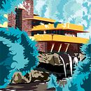 Casa de la Cascada - Frank Lloyd Wright . Arhitectură, Arhitectura digitală, Ilustrație tradițională, Ilustrație arhitecturală și Pictură digitală de Facundo Garcia - 06.25.2020
