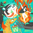 Night of the Dancing Flame: Ilustración vectorial con sello surrealista. Un proyecto de Ilustración digital de Male Cuellar - 03.07.2020