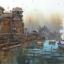 Winter Evening at Banaras.. Un progetto di Illustrazione architettonica, Illustrazione tradizionale, Paesaggismo, Pittura e Pittura ad acquerello di Prafull Sawant - 11.07.2020
