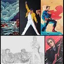 Luis A. Spinetta_The Rolling Stones_Patricio Rey. Een project van  Beeldende kunst,  Schetsen, Tekening met potlood,  Portrettekening,  Muziek,  Acr y lschilderij van Walter R. Perez - 08.04.2019