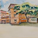This is a painting of my work place. Abacus Montessori School, Chennai, Tamil Nadu, India. This building is designed by the renowned architect, Laurie Baker.. Un proyecto de Ilustración arquitectónica de Jamuna Vinod - 26.11.2020