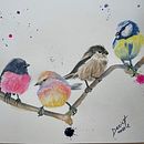 Four birds on a branch!. Projekt z dziedziny Malowanie akwarelą użytkownika Danielle Hudon - 18.12.2020