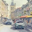 My project in Urban Landscapes in Watercolor course, street of Bernay in France, Normandy. Een project van  Tekening,  Schetsen y Aquarelschilderen van François Rochat - 22.12.2020