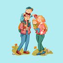 Camping day with the family. Un proyecto de Ilustración digital, Ilustración infantil, Ilustración editorial y Dibujo de Retrato de Olga Ortiz - 07.01.2021