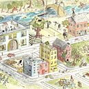 Isometric perspective, a fantacity. Drawing, Ink Illustration, Sketching, and Watercolor Painting project by jorunmarie - 01.12.2021