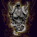 Oni Mask and viper snake - bw. Traditional illustration project by estetikdesain - 02.24.2021