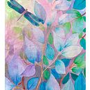 Bosque azul y libélula Mi Proyecto del curso: Técnicas de acuarela en negativo para ilustración botánica. Un progetto di Illustrazione tradizionale, Pittura ad acquerello e Illustrazione botanica di Pilar Alvarado - 02.03.2021