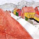 Allinge Town in Snow. Un proyecto de Dibujo artístico de Julie Amos - 18.03.2021