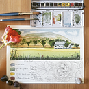 My project in Watercolor Travel Journal course. Pintura em aquarela projeto de Tina Pedersen - 24.03.2021