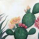 Mi Proyecto del curso: Pintura botánica con acrílico... Cambié un poco la composición a un formato panorámico. Eliminé el follaje de fondo por que quería una sensación más limpia y desértica... . Un progetto di Illustrazione botanica di Andrea Gaume - 10.04.2021