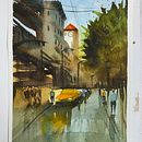 My project in Urban Landscapes in Watercolor course. Een project van Aquarelschilderen van pineras - 18.04.2021