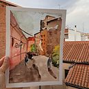 Proyecto final: callecita de Madrid. Un proyecto de Bellas Artes, Pintura a la acuarela e Ilustración arquitectónica de Lumi - 27.05.2021