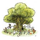 The wise old town tree - ink and watercolor. Un proyecto de Ilustración tradicional, Pintura, Cómic, Animación de personajes, Dibujo a lápiz, Stor, telling, Dibujo artístico, Ilustración infantil, Ilustración con tinta e Ilustración naturalista				 de Mertens Guus - 22.03.2019