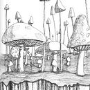 One of the favorite drawings of mine, "Mushrooms by cliff edge."  Ein Projekt aus dem Bereich Zeichnung, Illustration mit Tinte und Skizzenentwurf von Madeleine Pettigrew - 05.06.2021