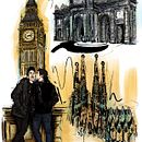 Jesús & Fran - Love Around Europe. Projekt z dziedziny Trad, c, jna ilustracja,  Architektura,  Kolaż, Sketching, R, sunek c, frow, Malarstwo c i frowe użytkownika Pablo | Paula Alexandra Lopes - 15.07.2021