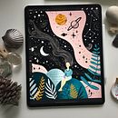 Cosmic girl illustration. Traditional illustration, and Graphic Design project by Paulina Nachman - 07.30.2021