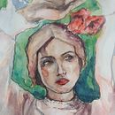 Woman with poppies. Een project van Aquarelschilderen y Schilderij van raczynskamj - 18.08.2021