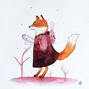 Cute fox adventurer painted with ink. Un proyecto de Ilustración infantil, Ilustración tradicional, Dibujo artístico, Ilustración con tinta, Concept Art y Diseño de personajes de Hana Nekrep - 08.09.2021