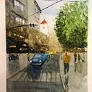 Proyecto Paisajes urbanos en acuarela. Un proyecto de Bellas Artes, Pintura a la acuarela e Ilustración arquitectónica de cristobaldelrosario - 19.09.2021