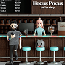 COFFEE SHOP. Un proyecto de Ilustración tradicional, 3D, Br, ing e Identidad, Dirección de arte, Diseño de personajes, Arquitectura interior, Animación 3D, Modelado 3D, Concept Art y Diseño 3D de Guillermo Tejeda - 27.09.2021
