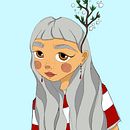 Doll with flowering branches . Ilustrație tradițională, Design de caractere & Ilustrație digitală de Angelica Chiurchi - 10.28.2021